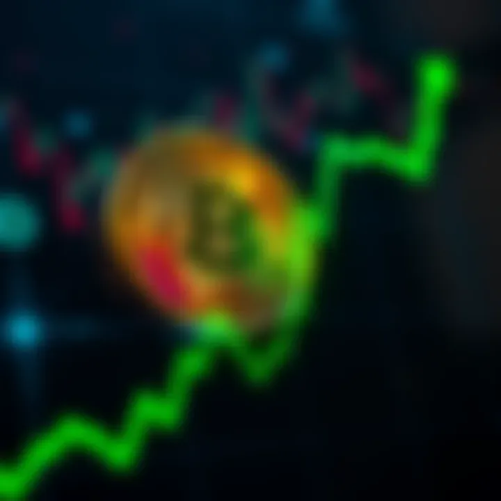 A graph showing Bitcoin's price rising to $100k, with a bright green line and digital currency symbols in the background.