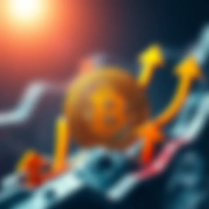 A graphic showing Bitcoin symbol with upward arrows, representing its potential as an inflation hedge and its separation from tech stocks.