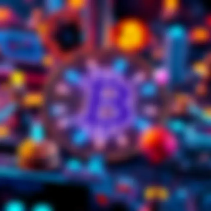 A visual representation of Bitcoin with symbols for quantum computing, mining, and regulations around it