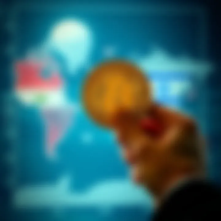 A person holding a Bitcoin symbol while looking at a world map depicting tensions between Iran and Israel.