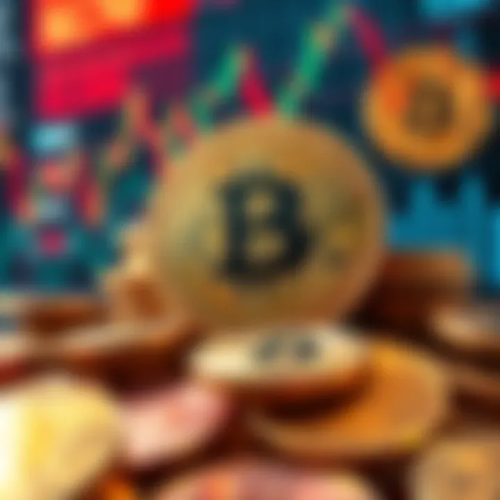 A visual representation of Bitcoin coins being sold at a discount, with market charts showing decline, indicating potential impact on market perception.