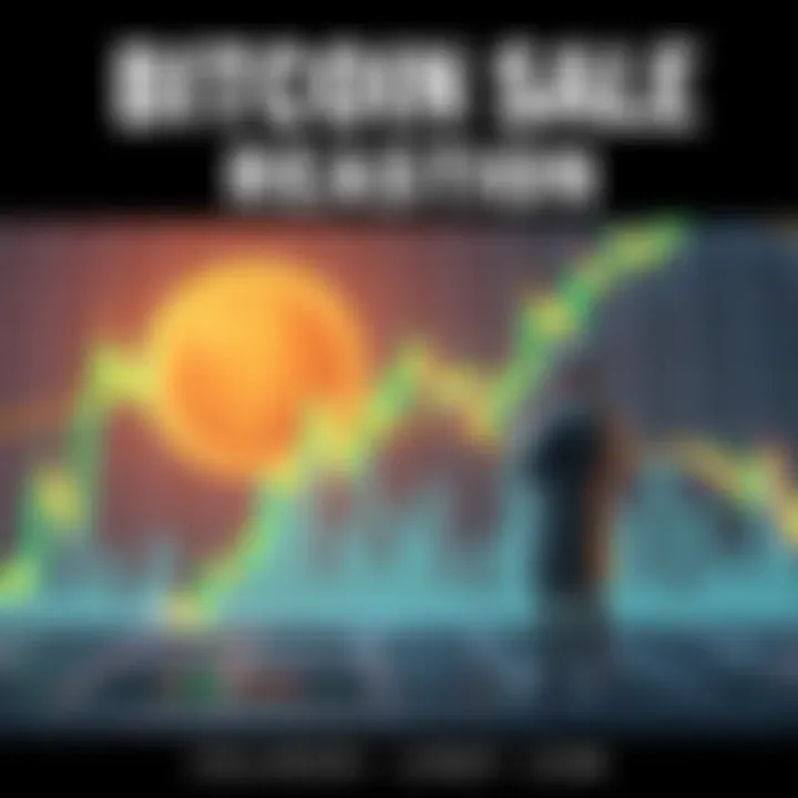 Chart showing Bitcoin price drop after sale, with a figure representing Michael Saylor observing the decline