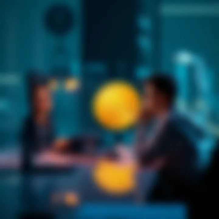 A person sitting at a desk looking thoughtful with a Bitcoin symbol on a screen