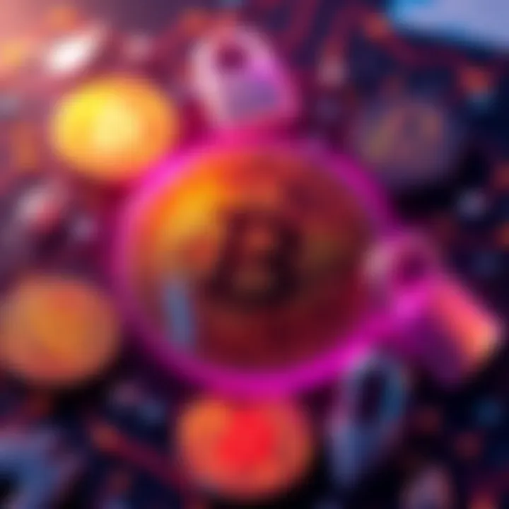 Bitcoin and Security A digital representation of Bitcoin symbols surrounded by security icons like locks and shields, illustrating its strong security features compared to US classified systems.