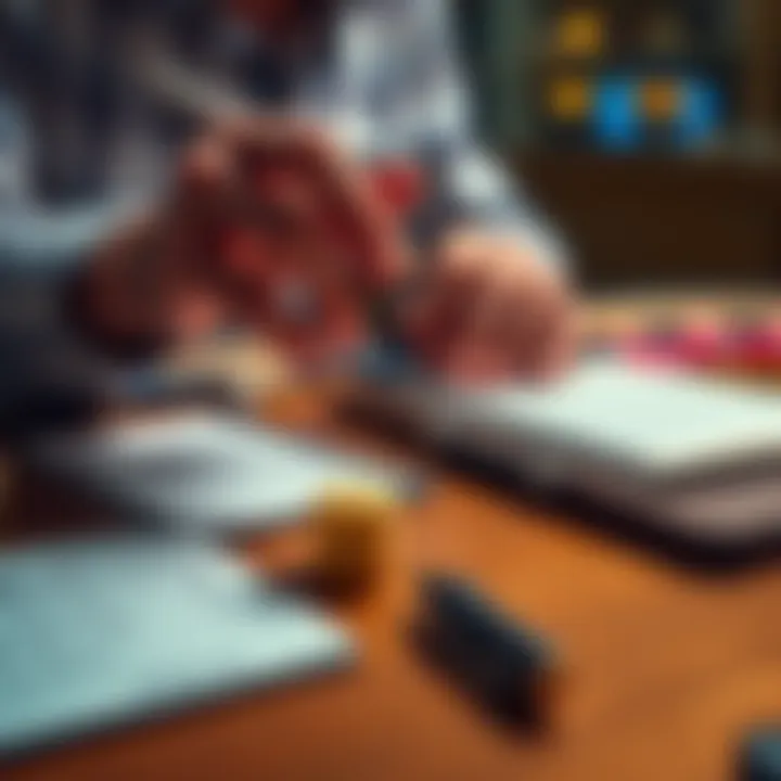 A person rolling casino dice on a table to create a Bitcoin seed phrase, with a notepad and pen nearby for writing down numbers.
