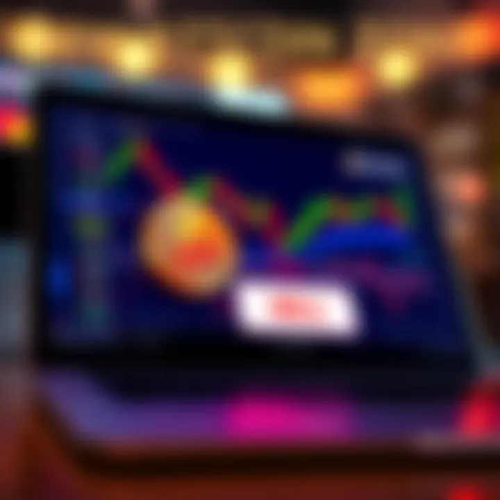 A close-up of a laptop screen displaying Bitcoin charts and a sell button