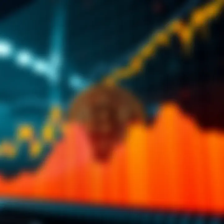 Graph showing decline in Bitcoin prices with downward trend line