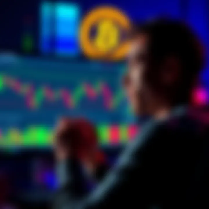 A person looking at a computer screen showing Bitcoin price charts with a thoughtful expression, symbolizing skepticism in a forum discussion.