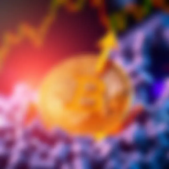 Bitcoin Soars to New High A graphic representing Bitcoin with an upward arrow, symbolizing its rise to $70,000 amid market changes due to geopolitical news.