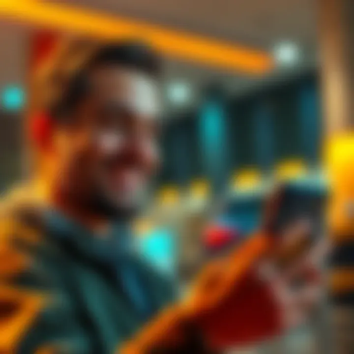 Bitcoin Sold Profitably A person smiling while checking their Bitcoin balance on a smartphone, indicating they just sold a portion of their holdings for profit.