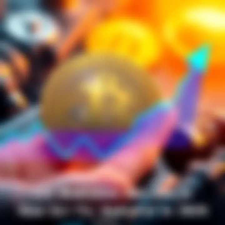 A digital representation of Bitcoin transforming into a stablecoin with a graph showing upward market trends