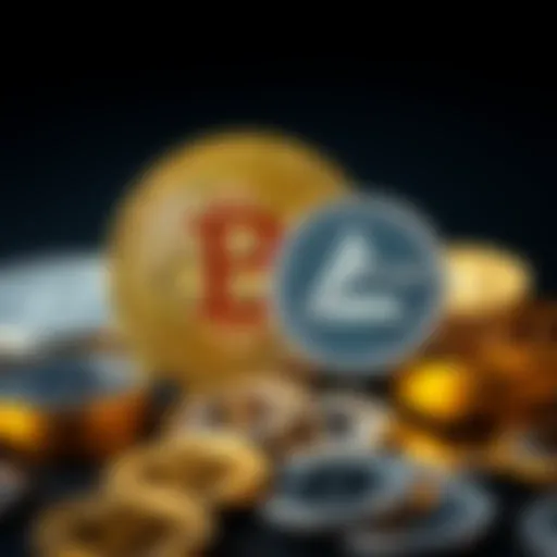 A digital representation of Bitcoin alongside stablecoins like Tether, highlighting their roles in transactions.