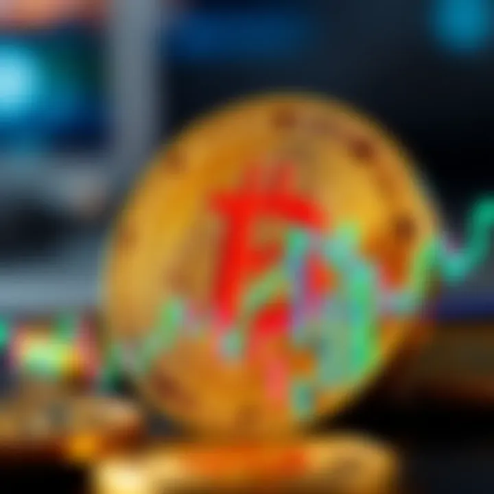 A close-up view of a Bitcoin symbol with a graph showing flat price movement at 59k, representing market concerns.