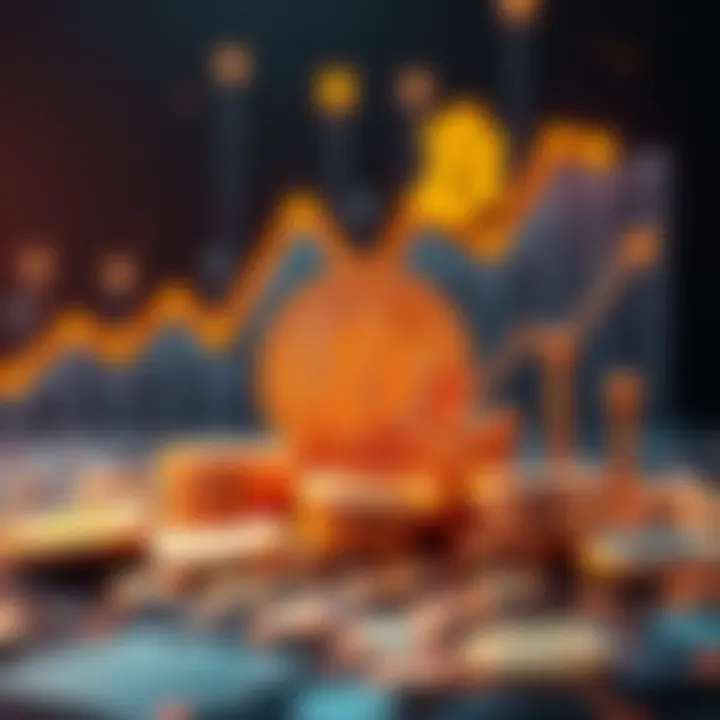 Bitcoin Staking Concept A digital representation of Bitcoin staking, showing coins, a blockchain, and financial growth symbols, highlighting the concept of decentralized finance.