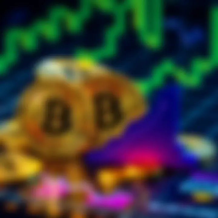 A graphic showing Bitcoin symbols with a Kraken logo and a chart indicating potential growth, symbolizing staking options.