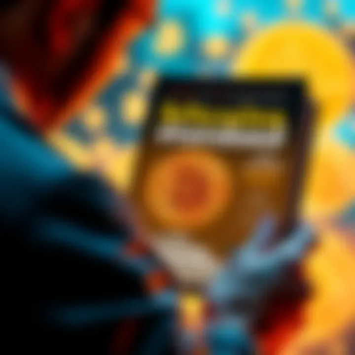 A person reading the Bitcoin Standard book with Bitcoin symbols in the background