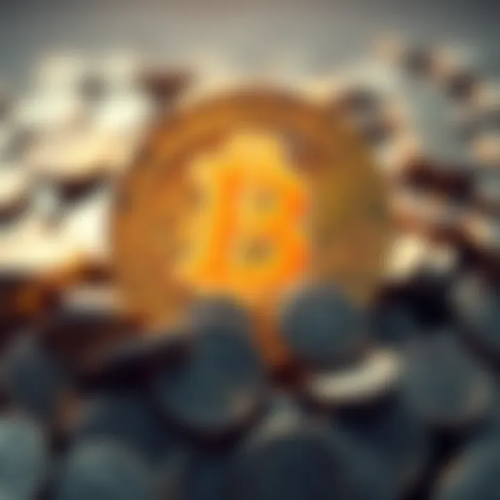 A glowing Bitcoin symbol surrounded by gray coins, representing Bitcoin's uniqueness compared to other cryptocurrencies.