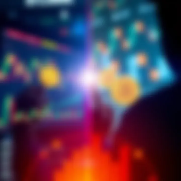 A split image showing a person analyzing stock charts on one side and Bitcoin symbols on the other, representing the contrast between traditional stock ownership and cryptocurrency investments.