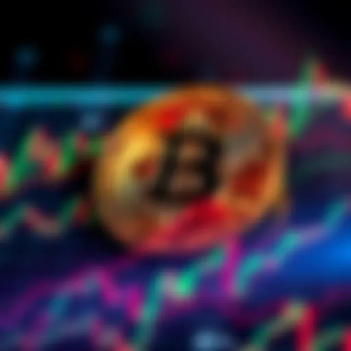 Bitcoin and Stock Market Comparison A digital representation of Bitcoin alongside fluctuating stock market graphs, depicting the contrast in performance