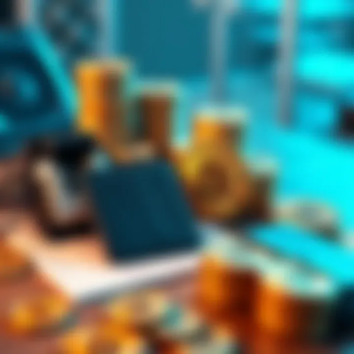 A variety of Bitcoin storage options including hardware wallets and paper wallets placed on a table with coins in the background