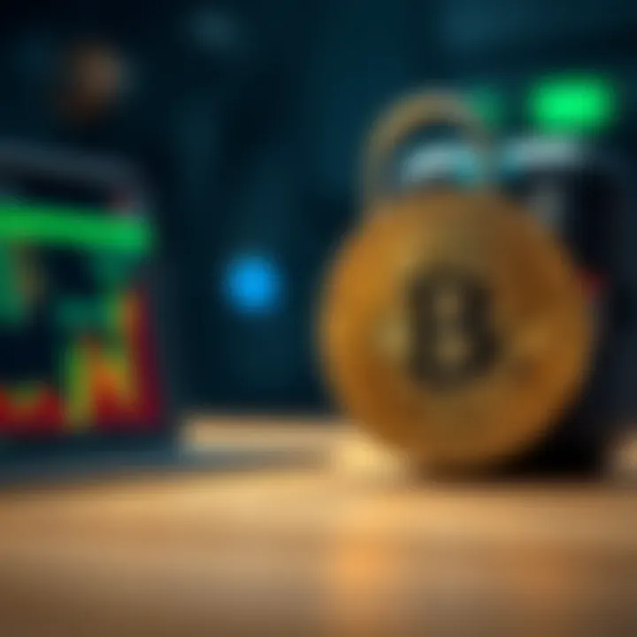 A visual showing a broker's interface on one side and a physical Bitcoin key on the other, highlighting two different ways to store Bitcoin.