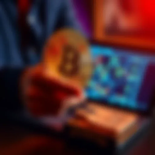 A person securely storing Bitcoins in a digital wallet on a laptop with a lock symbol