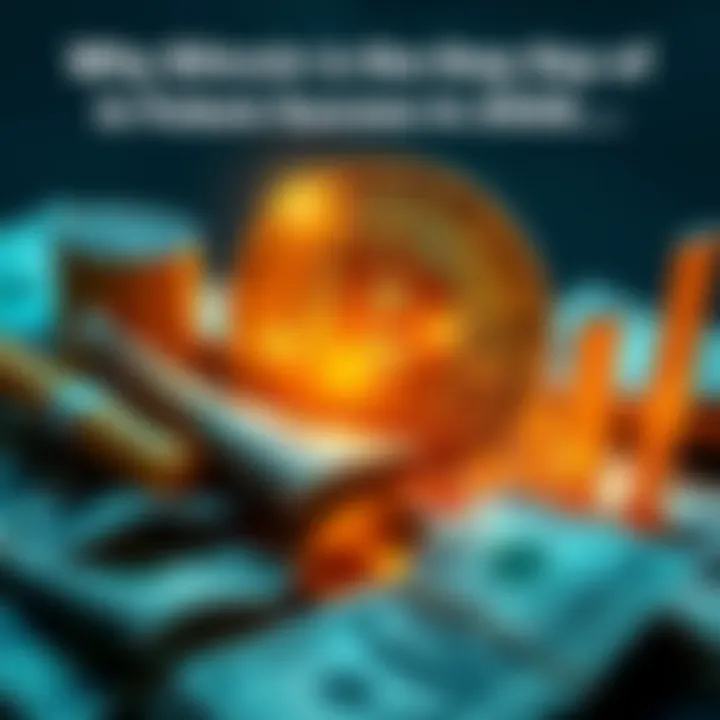 A glowing Bitcoin symbol surrounded by dollar bills and a rising growth chart, symbolizing financial success in 2026.