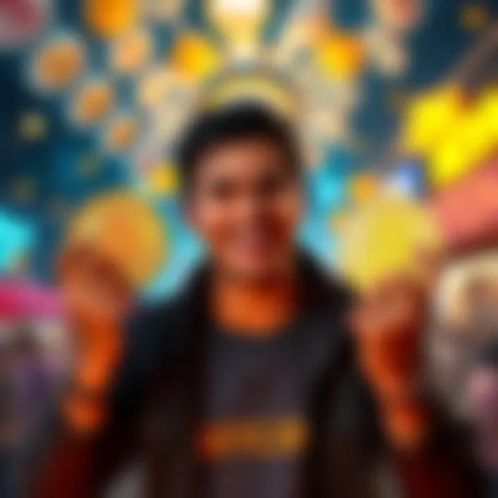 Bitcoin Enthusiast Celebrating Success A person smiling while holding Bitcoin symbols and showing excitement about joining the million club