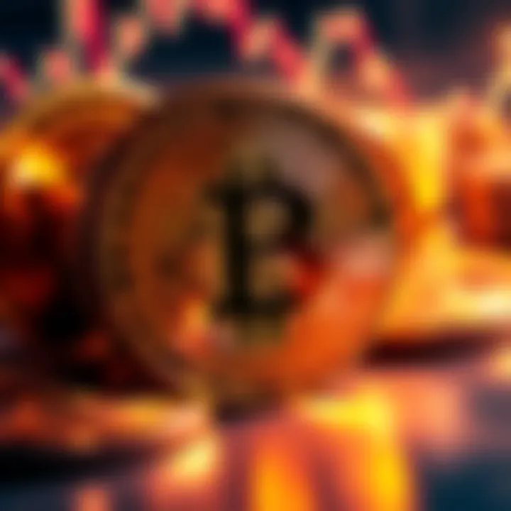 A visual representation of Bitcoin coins with declining exchange balances and increasing demand, depicting a potential supply shock scenario.