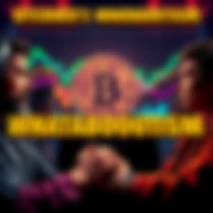 Bitcoin Supporters Discussing A group of Bitcoin supporters debating passionately, with charts and graphs in the background. Some look defensive while others appear engaged.