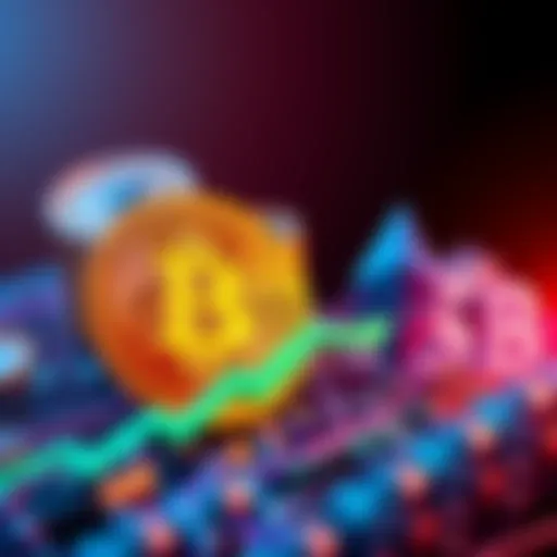 Bitcoin symbol with an upward arrow, representing its rise to $119.6K, alongside Ethereum symbol at $3K