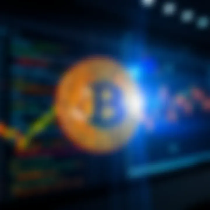 A glowing Bitcoin symbol displayed on a modern digital screen, surrounded by lines of code and graphs representing cryptocurrency trends.