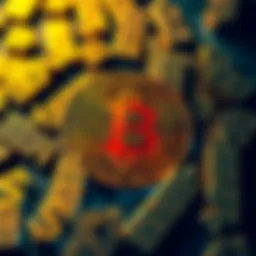 A Bitcoin symbol surrounded by dollar signs illustrating the connection between cryptocurrency and financial freedom