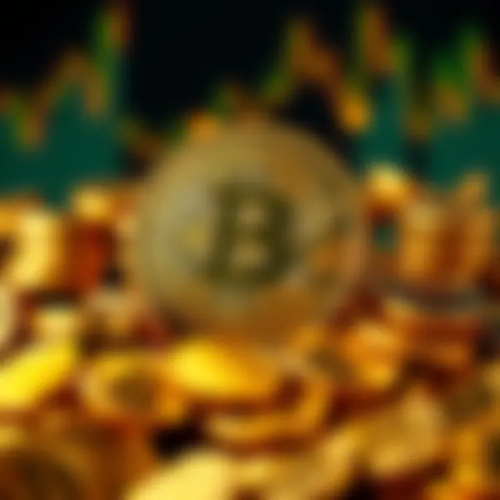 Bitcoin Symbol with Gold Coins A Bitcoin symbol surrounded by shiny gold coins, representing its value and scarcity in the market.