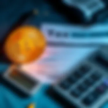 A graphic showing a Bitcoin coin next to a tax form and a calculator, illustrating the relationship between cryptocurrency transactions and tax obligations.