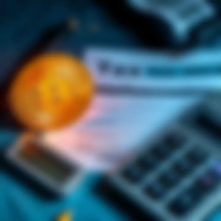 A graphic showing a Bitcoin coin next to a tax form and a calculator, illustrating the relationship between cryptocurrency transactions and tax obligations.