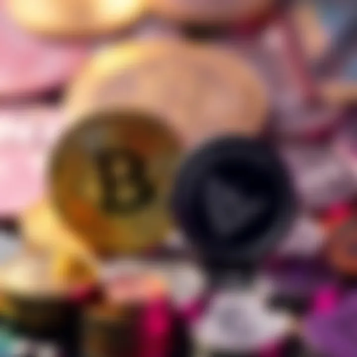 Visual representation of Bitcoin and Tether, showing Bitcoin fading and Tether rising in popularity, with currency symbols in the background.