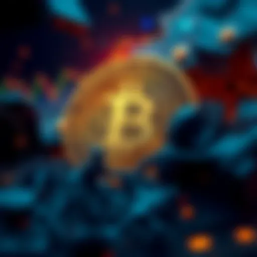 Bitcoin Under Threat A digital representation of Bitcoin facing multiple challenges from competitors in a volatile market.