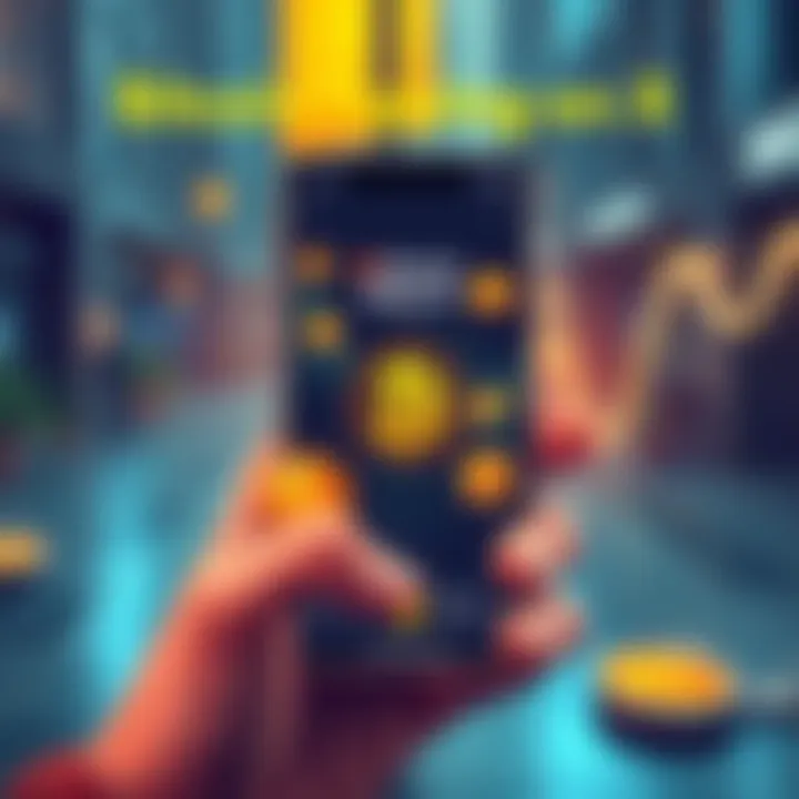 An illustration of a smartphone screen showing a Bitcoin tipping feature on the X app, with digital coins displayed and a user sending money online.