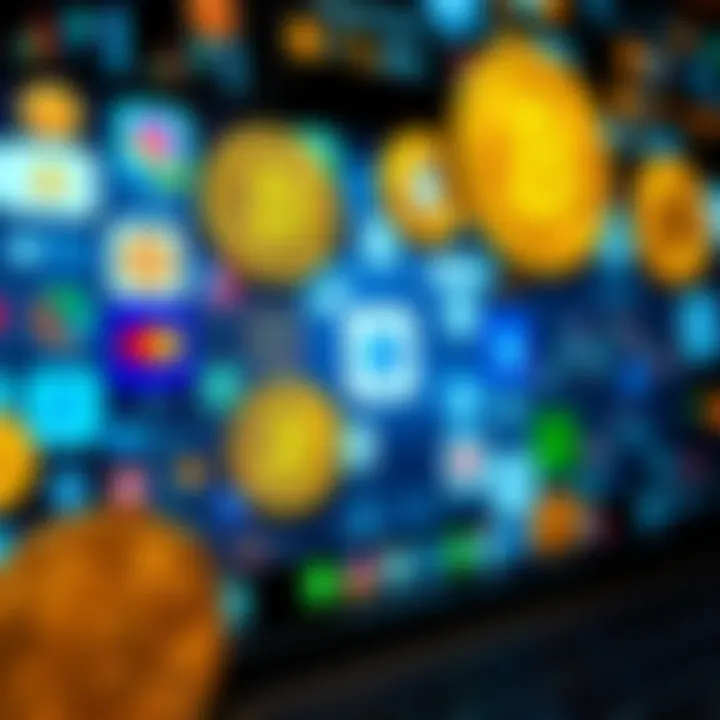 Bitcoin trading apps and sites A collage of various Bitcoin trading applications and websites on a digital screen with Bitcoin symbols