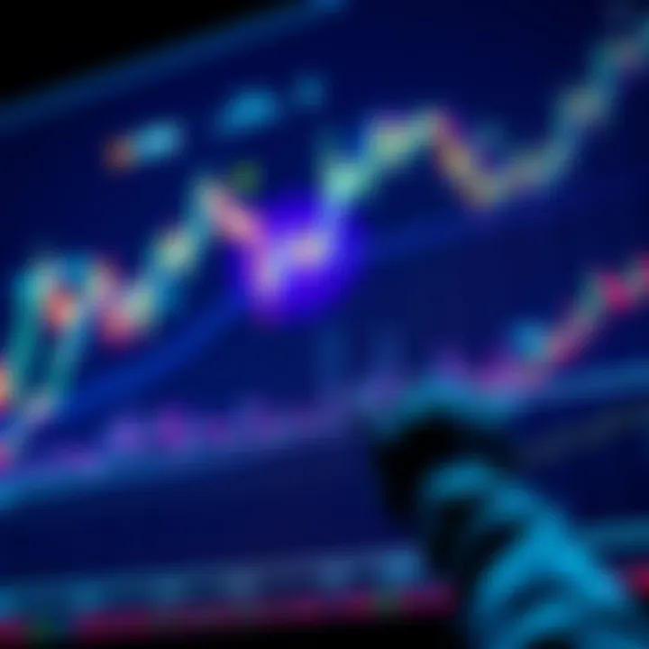 A visual representation of dollar cost averaging in Bitcoin trading, showing a graph with fluctuating prices and a person strategizing selling points.
