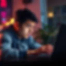 A person looking worried while checking Bitcoin market trends on a laptop after selling their house for investment.