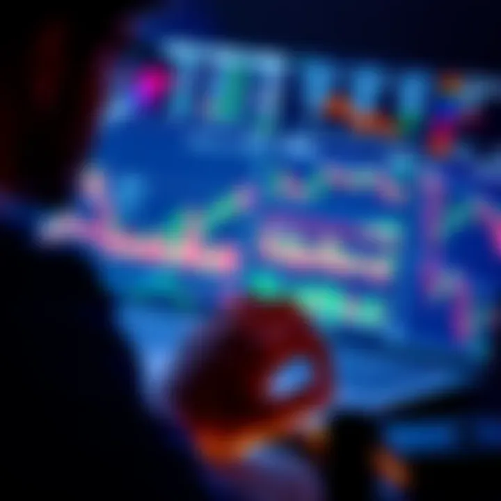 A trader analyzing Bitcoin price charts on a laptop with graphs and indicators displayed, showing various investment strategies.