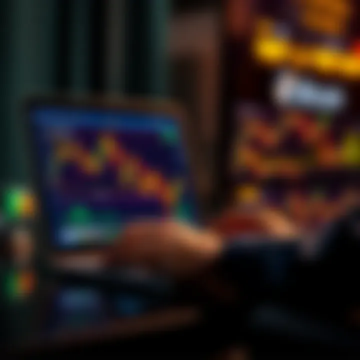 A person analyzing Bitcoin market charts on a laptop, with graphs and numbers displayed on the screen, symbolizing trading strategies.