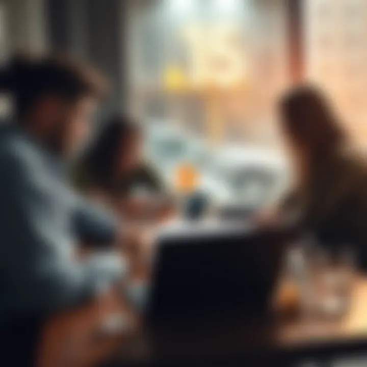 People discussing a £15 fee on a £1000 bitcoin purchase at a table with a laptop and calculator