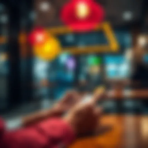 A person using a smartphone to complete a Bitcoin transaction while sitting at a cafe.