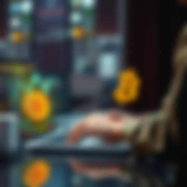 Transferring Bitcoin Between Wallets A person using a laptop to transfer Bitcoin between digital wallets without a centralized exchange, showing a secure and decentralised method of handling cryptocurrency.