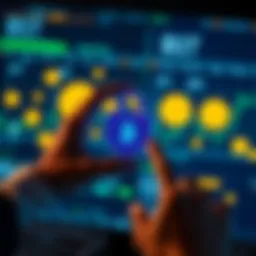 A person holding a secure wallet icon while looking at Bitcoin symbols on a screen, representing private transition to Bitcoin.