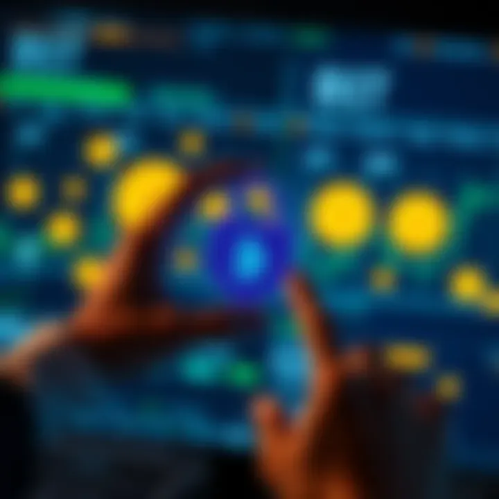 A person holding a secure wallet icon while looking at Bitcoin symbols on a screen, representing private transition to Bitcoin.