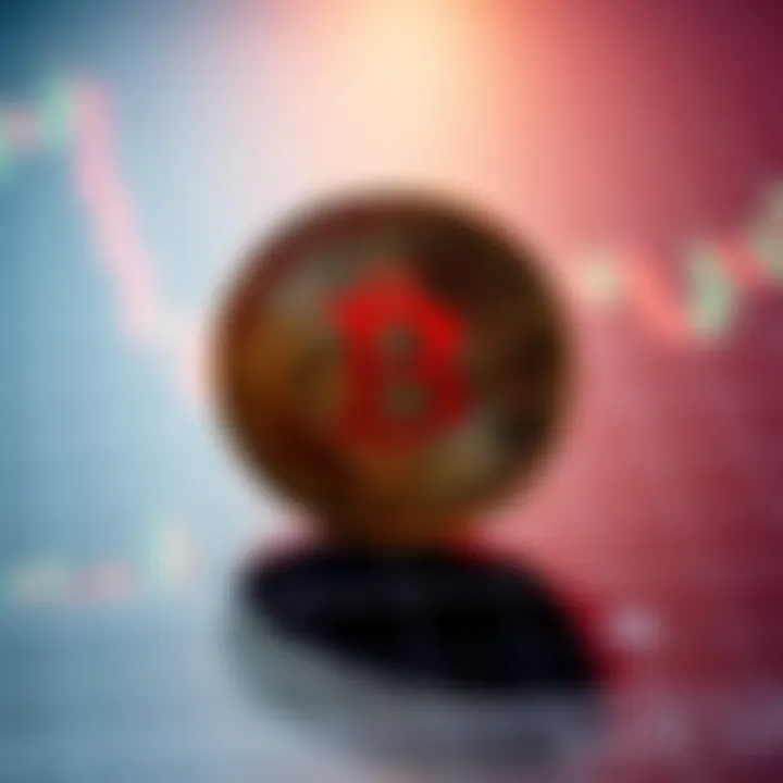 A Bitcoin coin placed on a stock market chart showing fluctuating trends, symbolizing market uncertainty.
